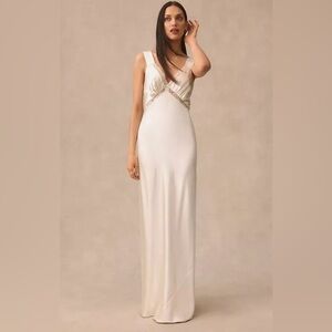Reformation Chania Silk Dress in Ivory White Maxi Slip Lace
